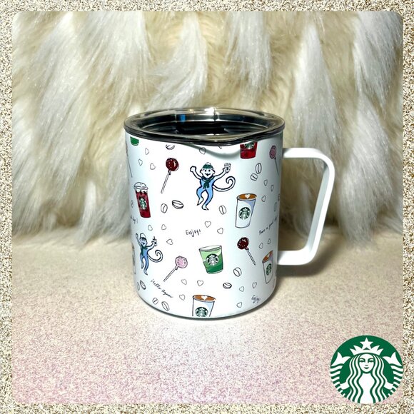 🐒 NWT 2025 Starbucks x Roller Rabbit "Coffeehouse Bonanza" SS 12oz Mug w/ Lid - Picture 2 of 5
